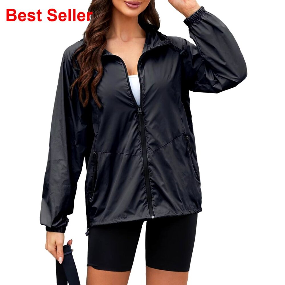 Packable Rain Jacket Waterproof Lightweight Windbreaker with Hood
